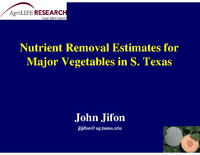 Nutrient Removal By Major Vegetable Crops In Texas