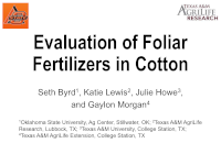 Evaluation of Foliar Fertilizers in Cotton